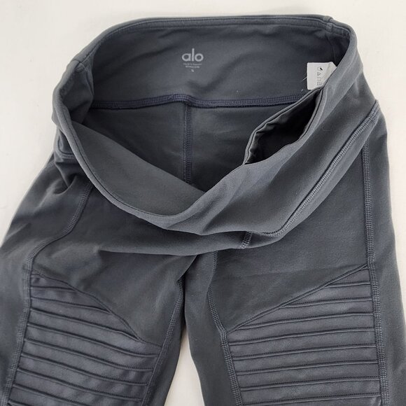 ALO Yoga Gray Moto Leggings Nylon Spandex Mesh Active Running Workout Gym Fit - Picture 3 of 16